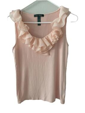 Lauren Ralph Lauren Shirt Women's Small Peach Colored Sleeveless With Ruffles!